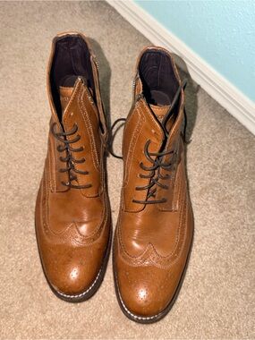 Rockport Men's Brown Leather Wingtip Lace-Up Boots